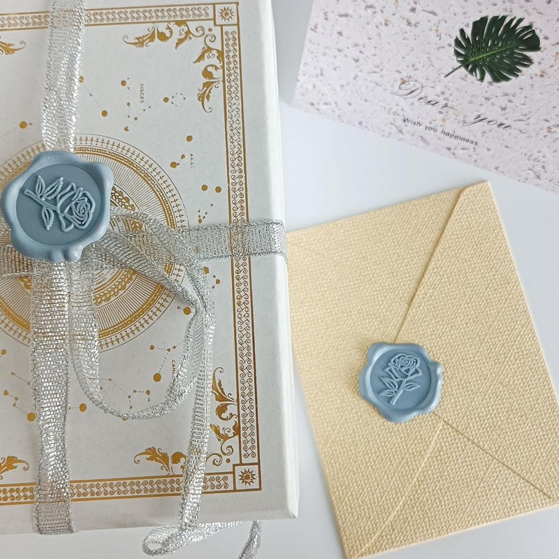 Pilloze 50 Pcs Adhesive Blue Rose Wax Seal Stickers, Blue Rose Seal for Envelope, Wedding Invitation Stickers for Envelope, Invitation, Scrapbook - Image 5